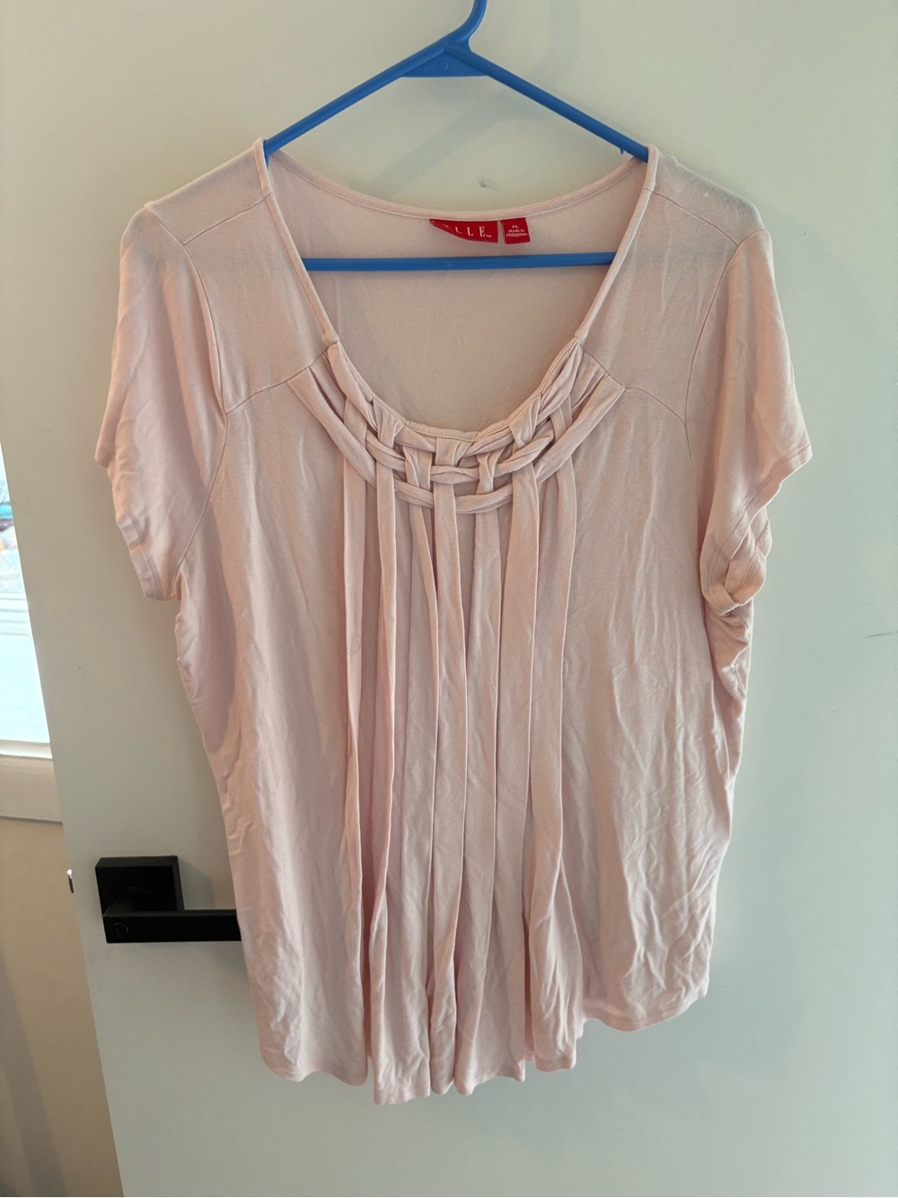 ELLE Blush Pink Short Sleeve Top – XL – Braided Neckline Detail